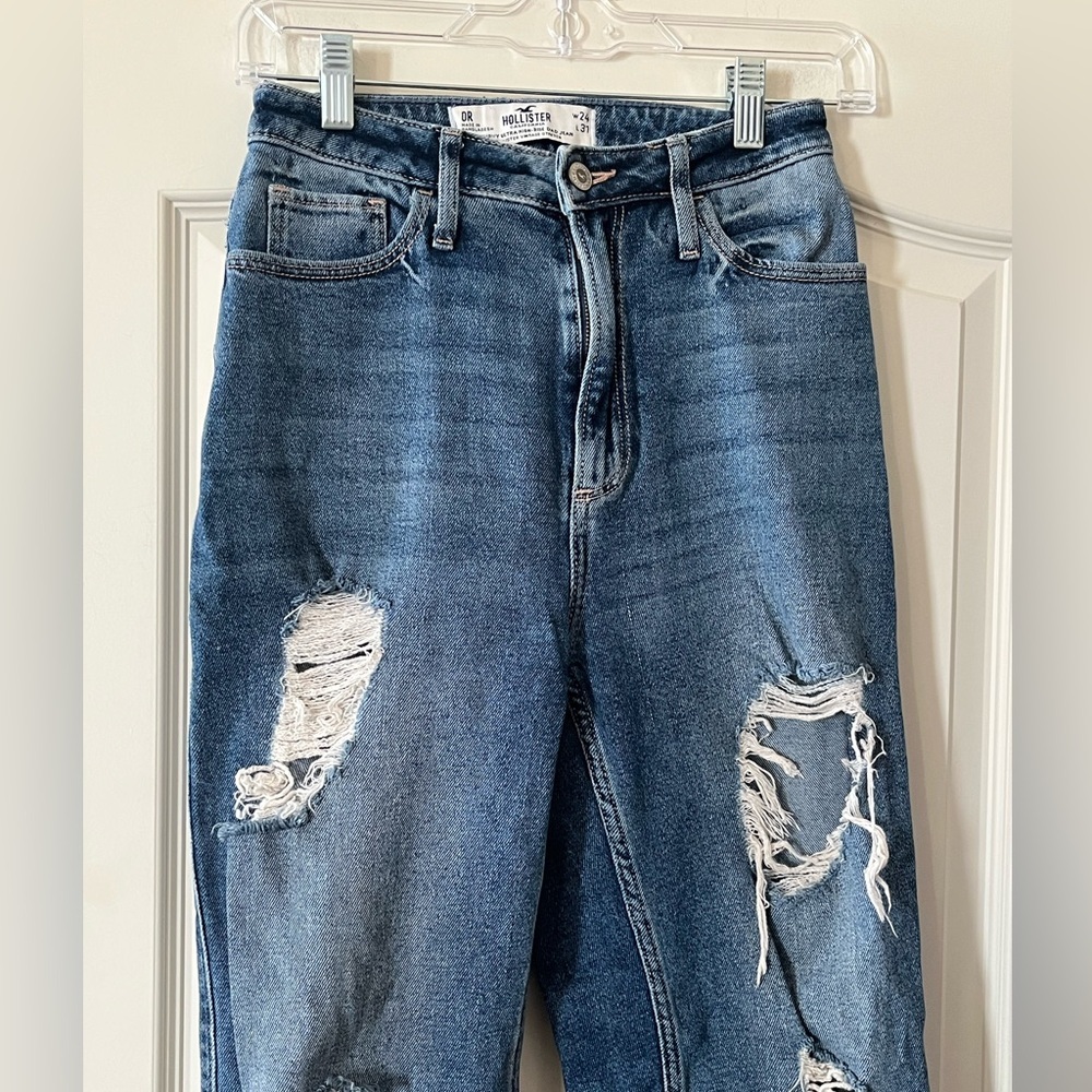 Hollister Vintage Stretch Distressed Curvy High-Rise Dad Jeans Women’s Size 0 - Picture 6 of 14